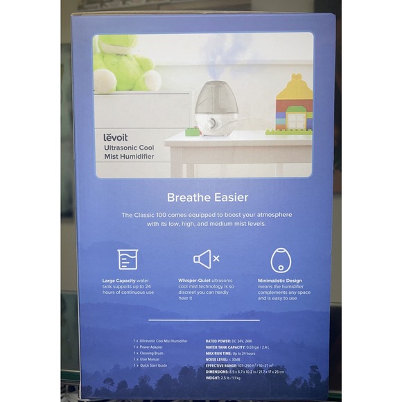 Levoit Classic 100 Ultrasonic Cool Mist Humidifiers 2.4L In Grey Free Shipping - Picture 3 of 5